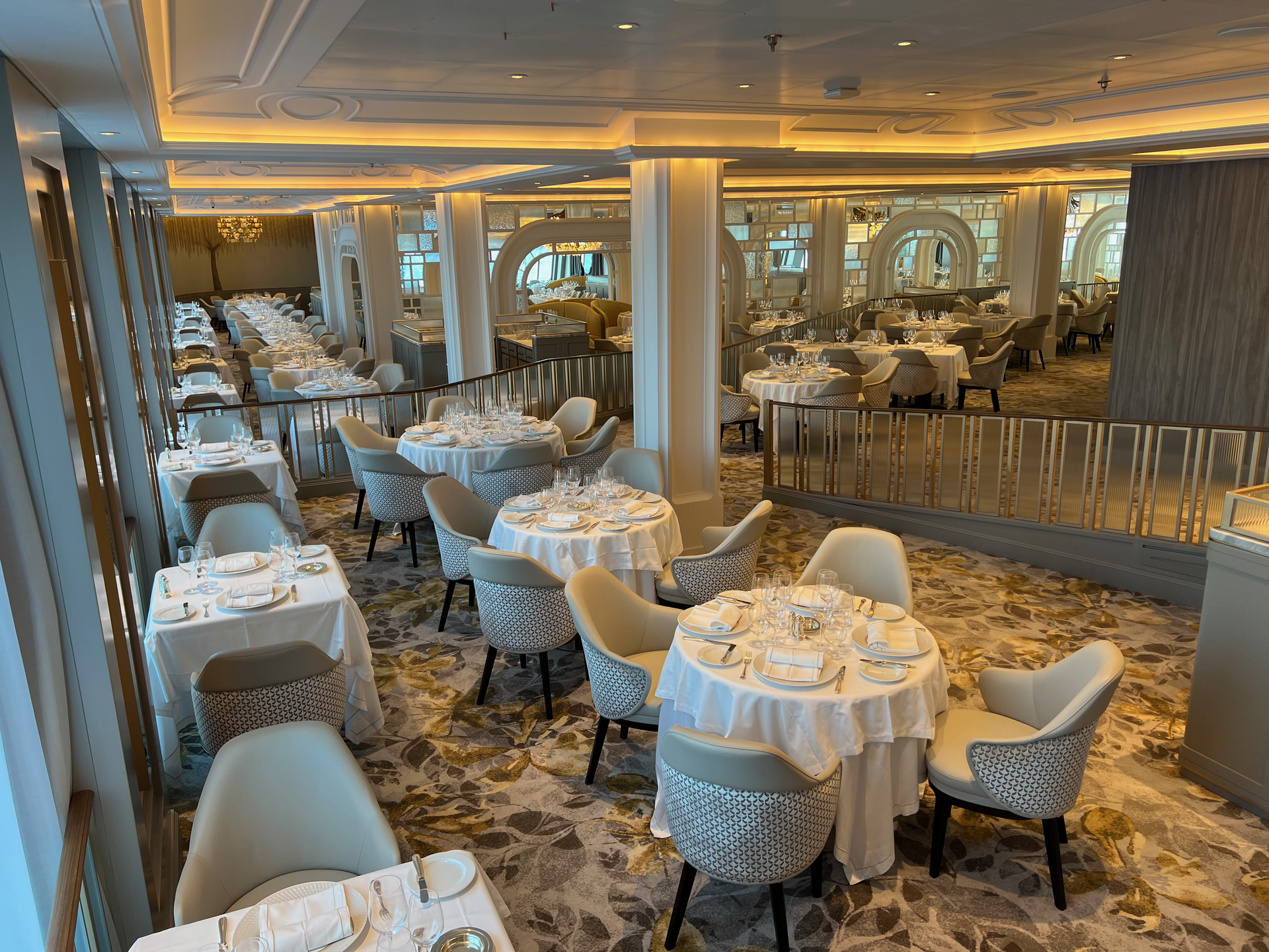Passengers dining in a ship restaurant